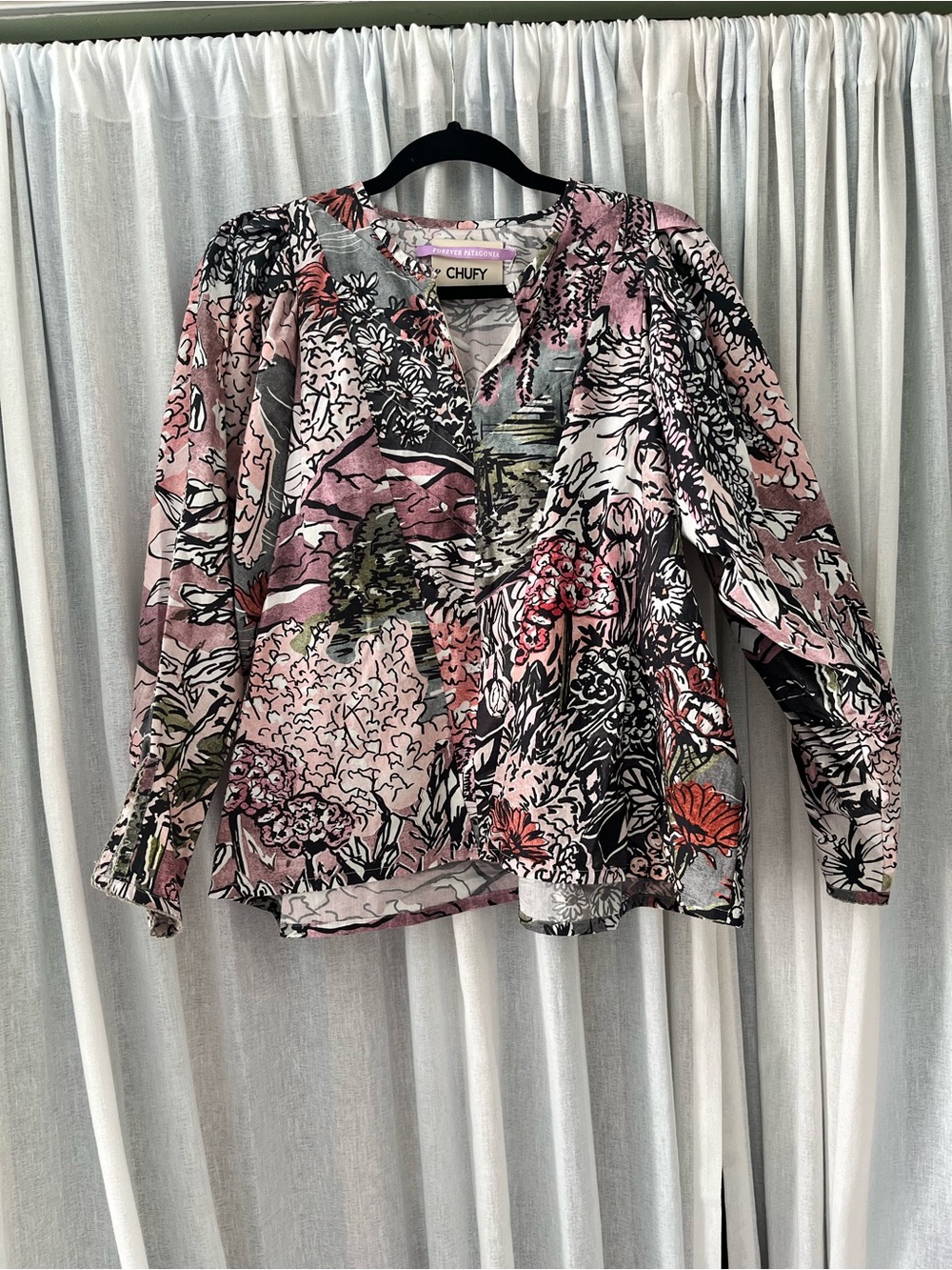 Chuff Floral Print Pink V-Neck Long Sleeve Top